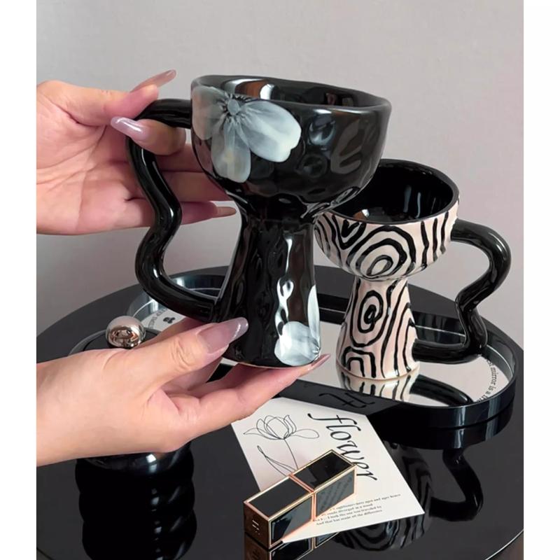 Vintage High Footed Coffee Cup Ceramic Mug Handmade Creative Art Dessert Ice Cream Cup Funny Mug