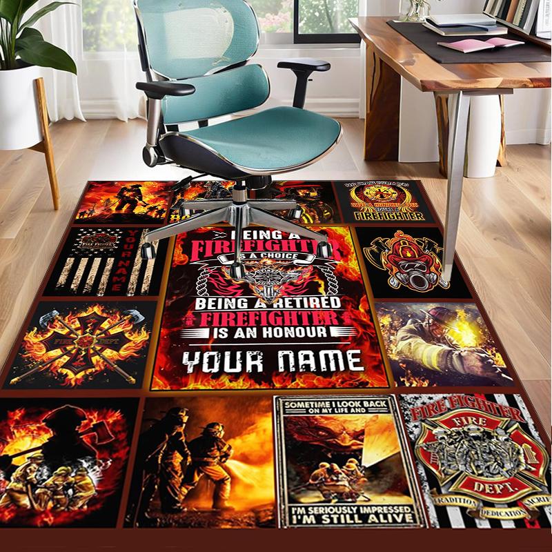 Firefighter In Action Office Rug Chair Mat, Entryway Carpet, Suitable for Front Door, Bedroom, Living Room, Desk, Holiday Gift