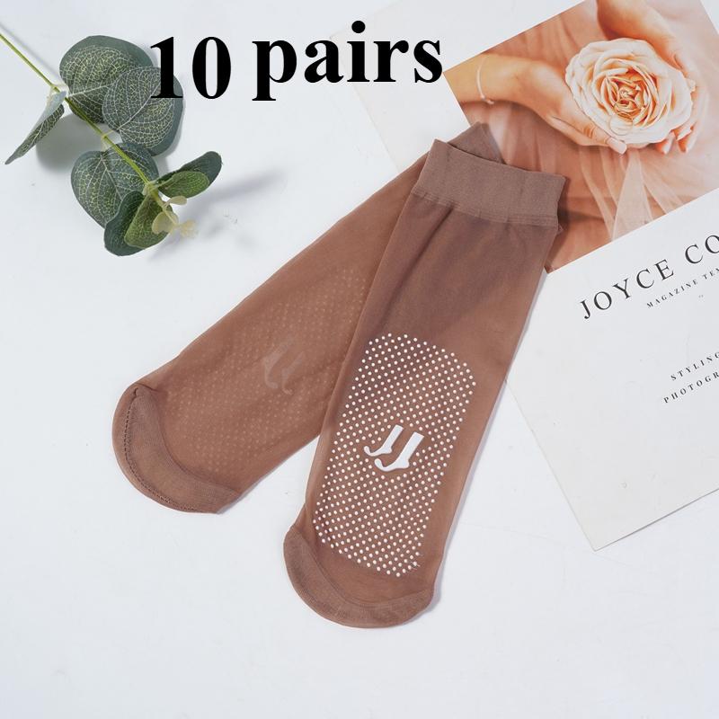 Zestaw 3/5/10 par Damskie krótkie skarpetki jedwabne z silikonowym nadrukiem antypoślizgowym, Niewidoczne, Przezroczyste, Odporne na zaciągnięcia, Masujące stopy
