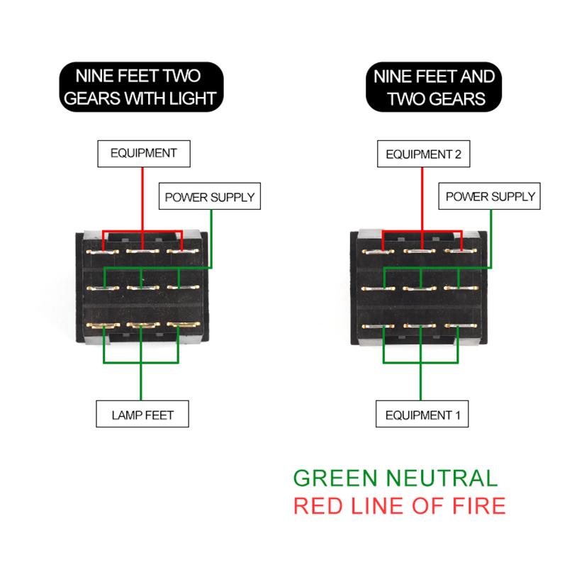 1PCS KCD3 40.3X33.3mm 9 Pin 2 Position Power Rocker Switch With Red Ligh 3 Way Black Triple Switch ON-OFF/ON-ON 16A/30A 250VAC