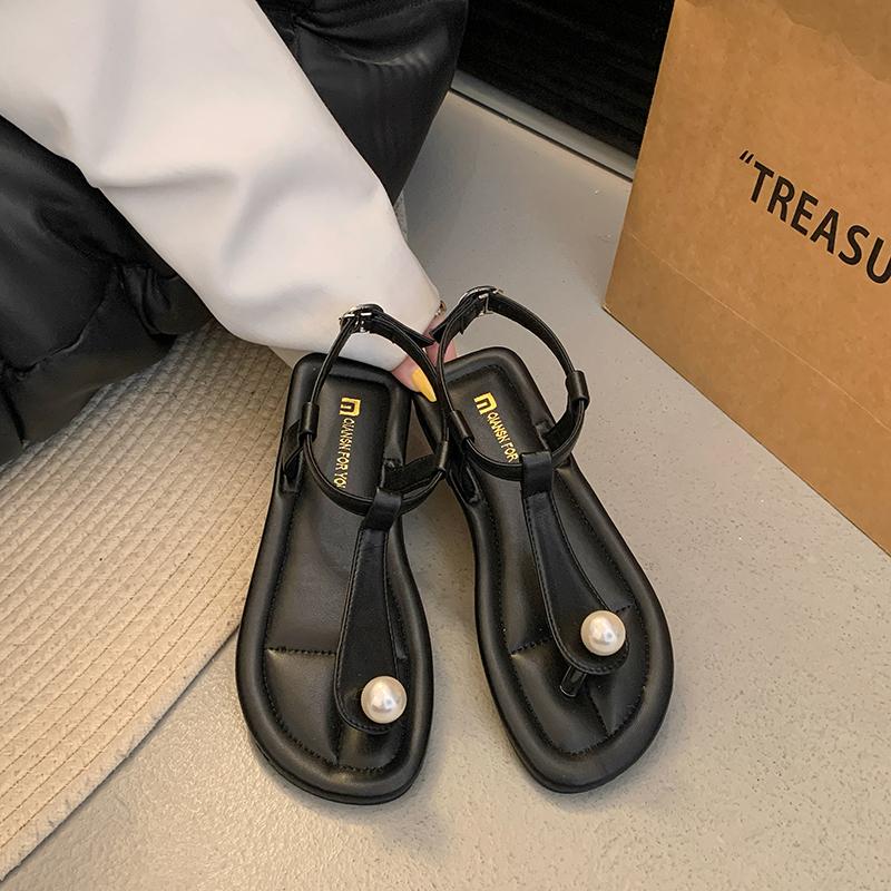 Fashion 2025 Summer Open Toe Women's Sandals Outdoor Pearl Buckle Strap Thong Sandals for New Daily Versatile Casual & Beach