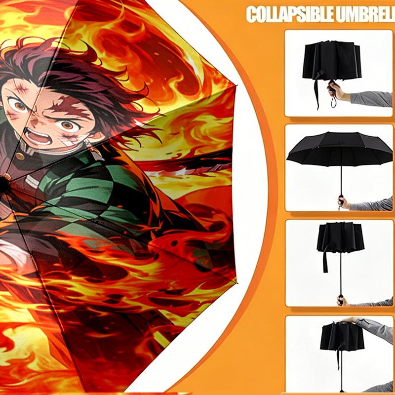 Demon Slayer Print Umbrella Automatic Opening/ Closing - Portable Foldable Design - Daily use for Travel/Outdoor - Gift for Birthday