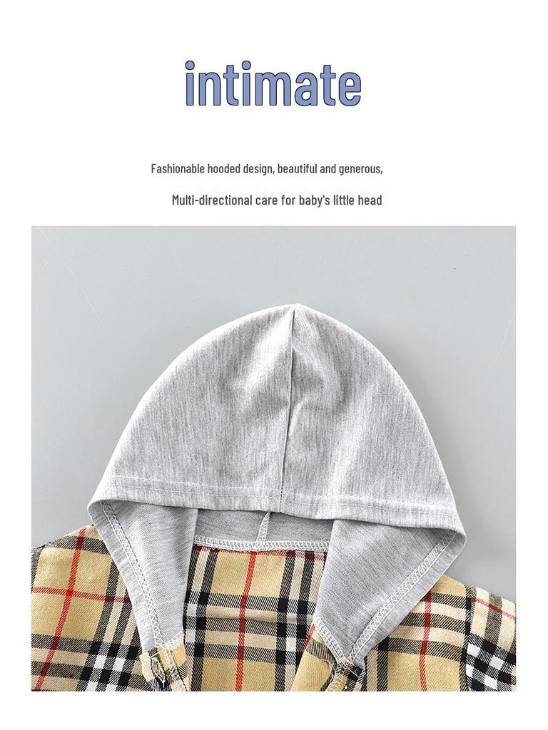 2025 Kinder Karierter Kapuzen-Langarm-Cardigan - Frühling/Herbst-Mode