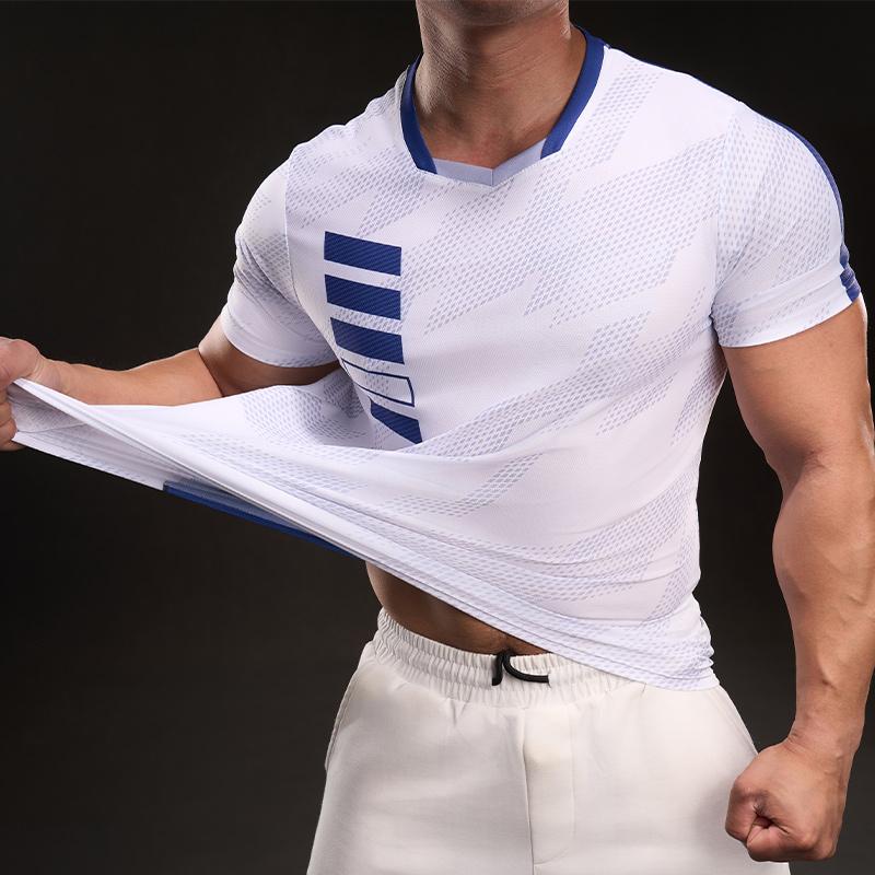 Round Neck Breathable Fashion Casual Short-sleeved T-shirt Fashionable Sports Slim Elastic Fitness Outdoor T-shirt Men