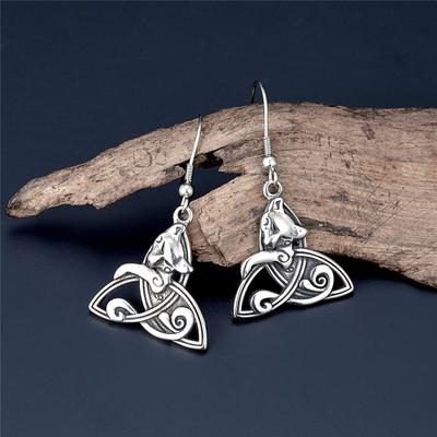Nordic Runes Triquetra Fox Drop Earrings Women Retro Stainless Steel Female Amulet Vikings Trinity Ear Pendant Icelandic Jewelry
