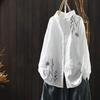 Women Loose Long Sleeve Slimming Trendy Spring Autumn Ladies Shirt Retro Embroidered Flower Cotton Linen Shirt