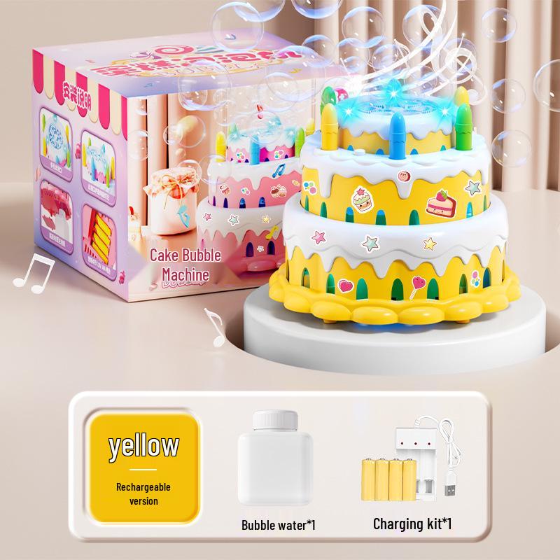 Children's Multi-Hole Electric Bubble Cake Machine with Lights & Music - Automatic Pretend Play Birthday Toy
