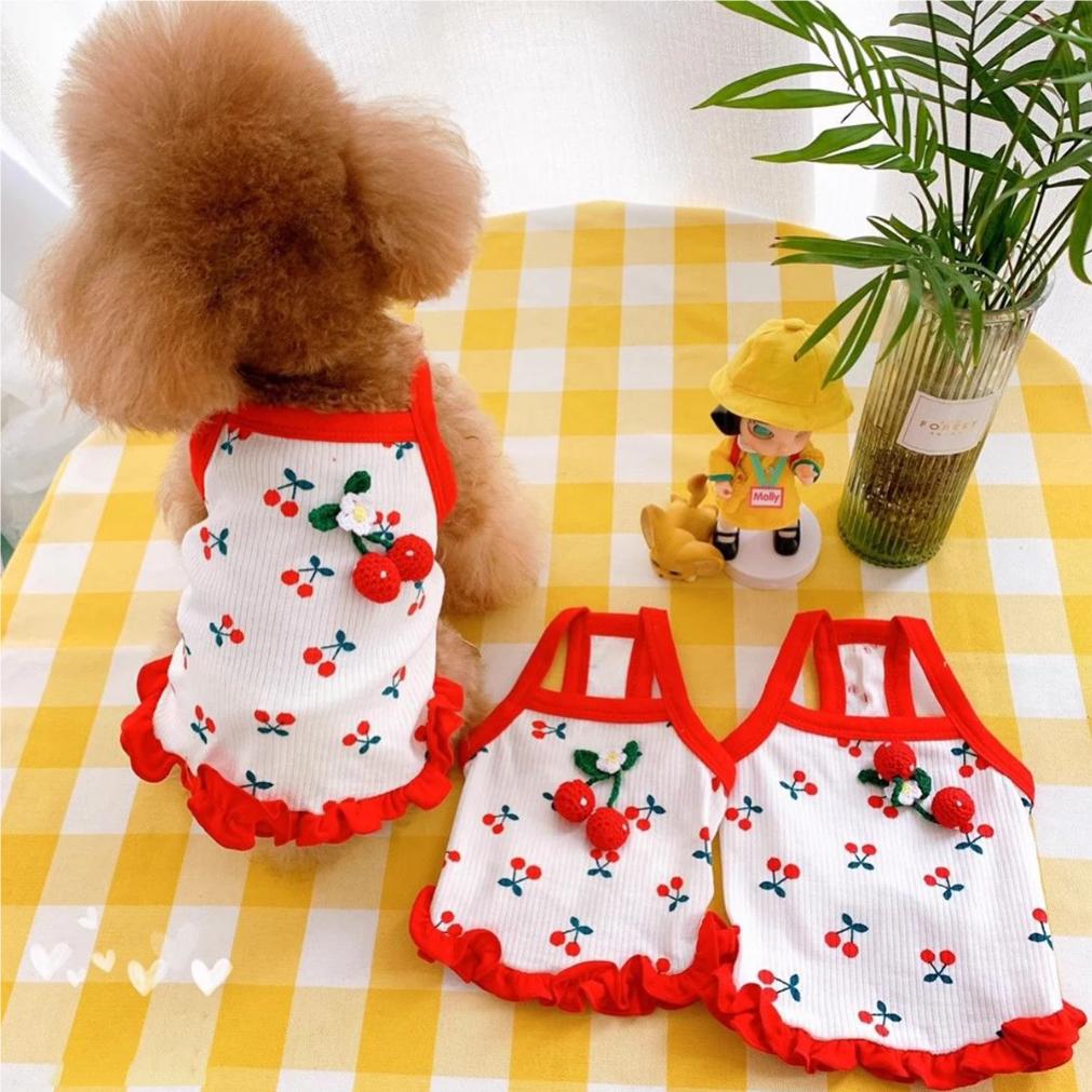 Dog Vest Cute Cherry Clothing for Small Dog Vest Summer Cooling Cat Vest Falbala Pet Clothes for Dog Breathable Soft Cat Clothes