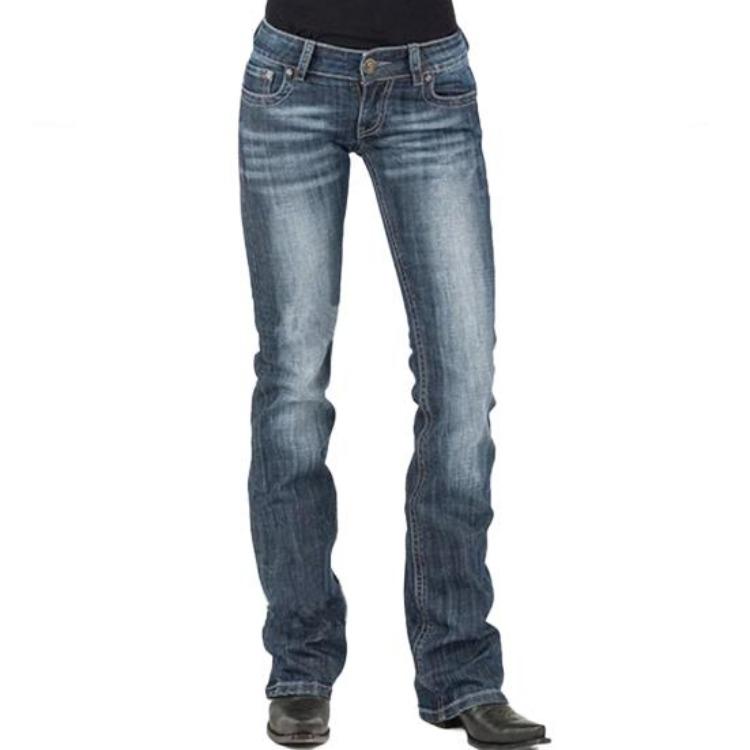 Women Low Waist Bootcut Jeans Stretch Flared Denim Pants Boyfriend Fit Straight Leg Bell Bottom