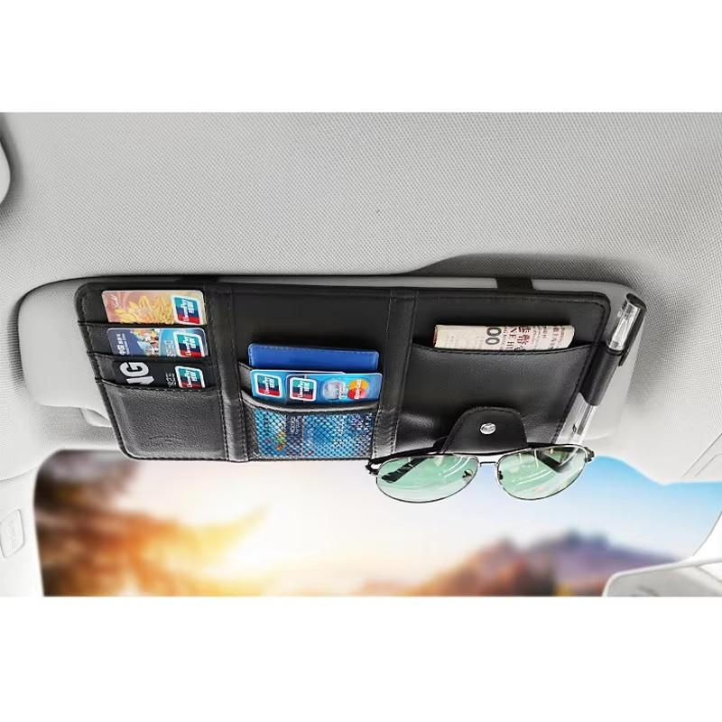Universal Car Sun Visor Organizer PU Leather Multifunctional Storage Bag for Glasses Tickets Cards Coins Auto Interior Accessories