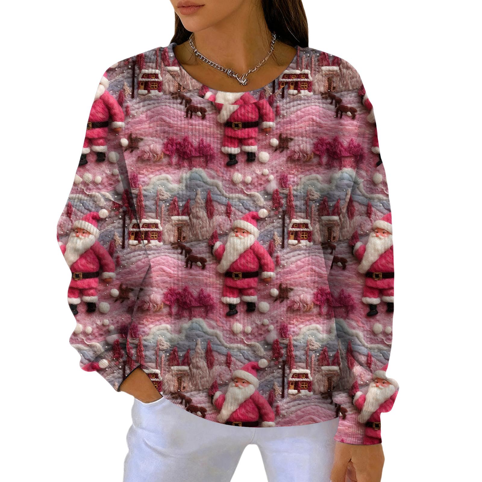 

Women s Fashion Casual Gradient Christmas Print Pullover Sports Long-Sleeve Top XL