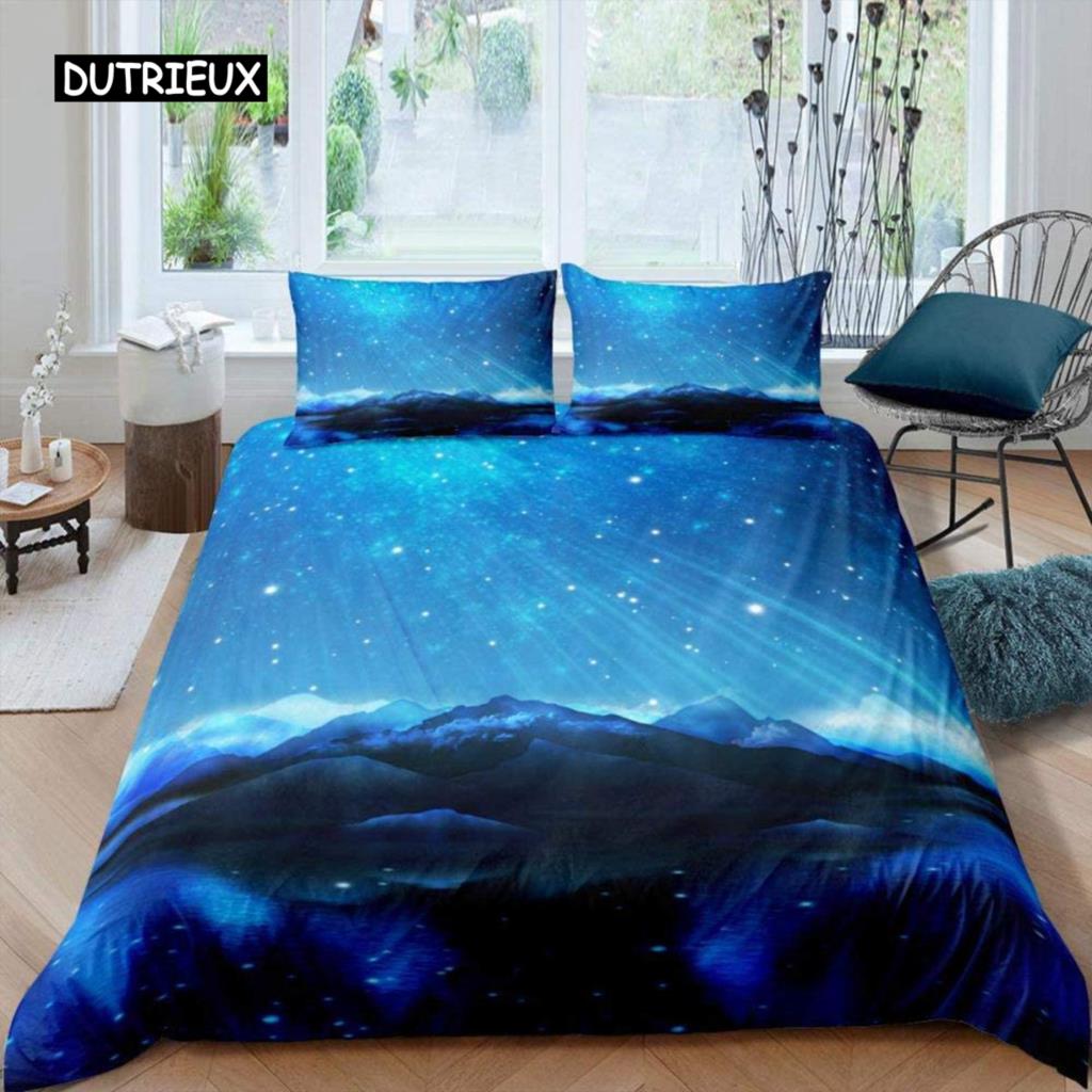 Aurora Påslakanset Galax Sängkläder Lila Stjärnklar Himmel Täcke Ytterrymden Universum Astronaut Täckesöverdrag för Barn