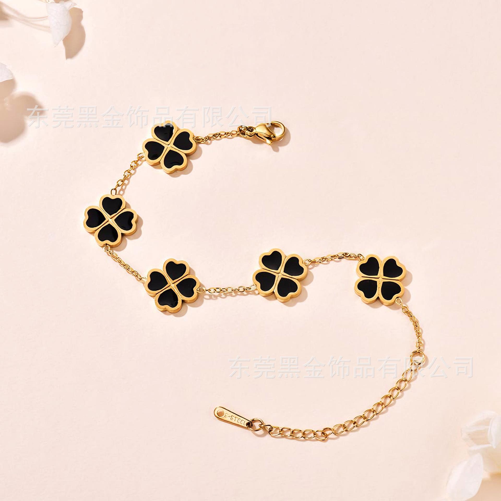 

Браслет из титановой стали с эпоксидной смолой и четырьмя листами клевера Двусторонний браслет из 18-каратного золота Ювелирные изделия из титановой стали 18K