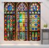 Stained Glass Curtains, Retro Colorful Style Art Printed Window Drapes for Bedroom Living Room Kitchen Decor Fabric 2 Panels