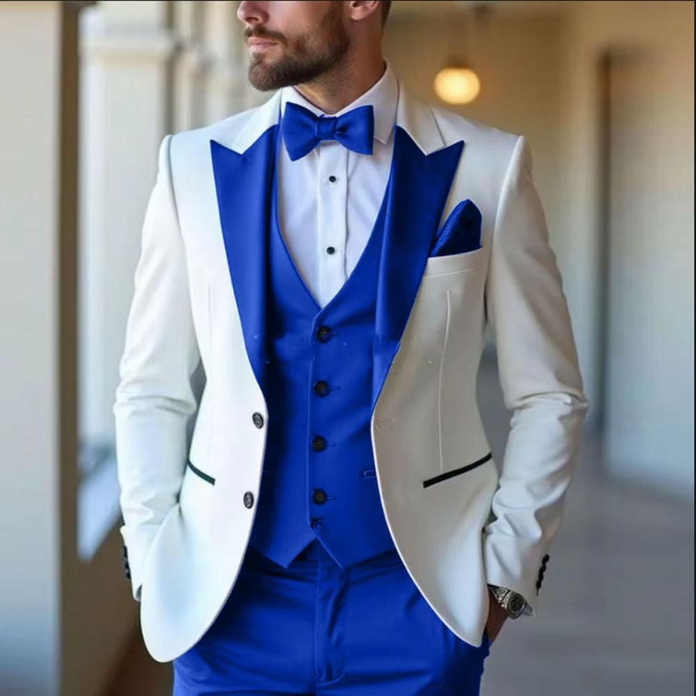 Timeless 3-Piece Suit Set for Men, Mediterranean Color Scheme Plus Size Wedding Suit for Groom Best Man