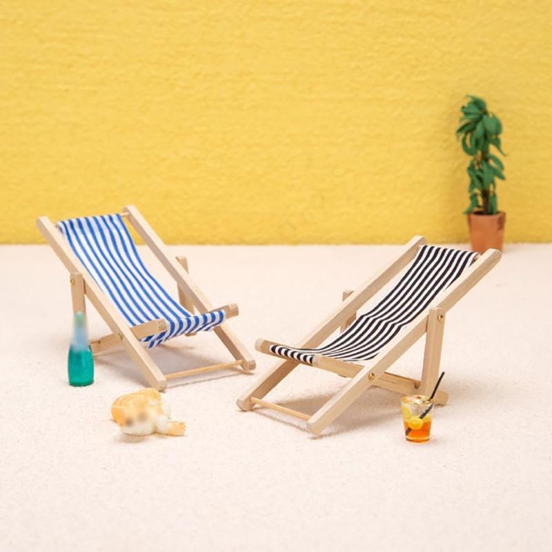 1 Stück 1/12 Puppenhaus Miniatur Möbel Zubehör Faltbarer Holz Strandstuhl Mini Liegestuhl Deckstuhl Puppenhaus Ornament Bausätze