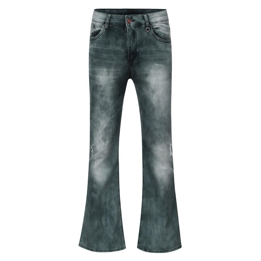 Men Fashion Loose Denim Straight Trouser Distressed Jeans Long Flare Pants