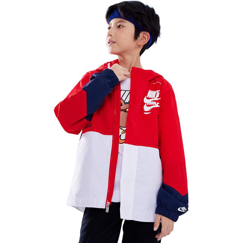 Nike Color Block Woven Hooded Windbreaker Kids Jackets Red NY2212002GS-001