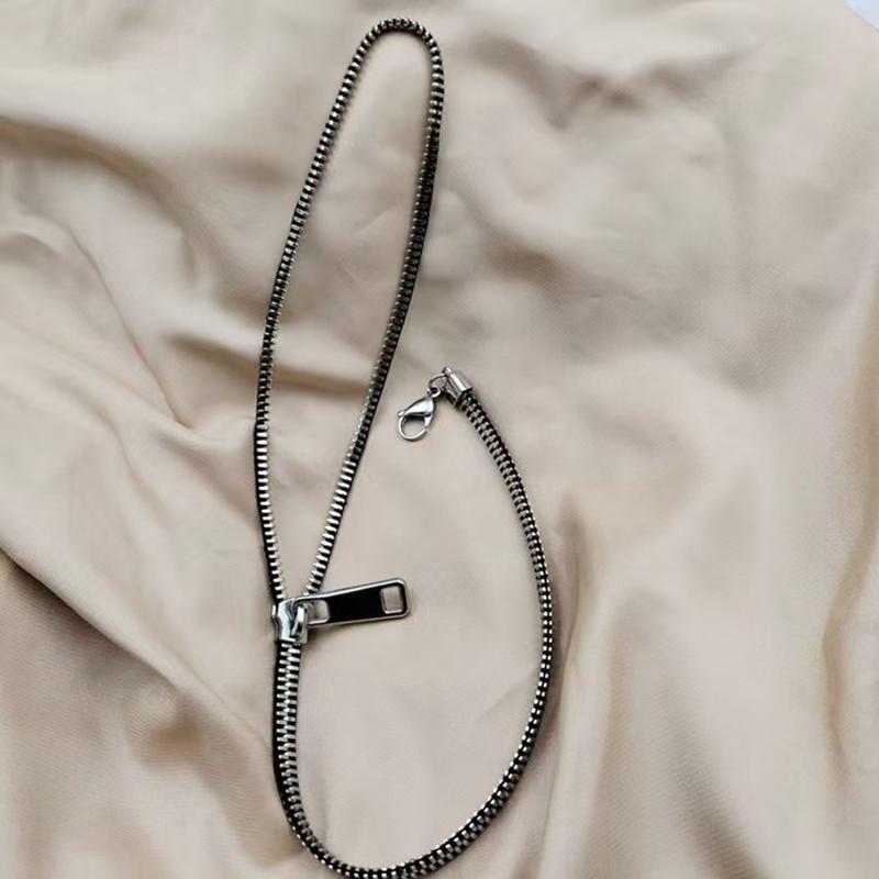 Collana Girocollo Creativa con Cerniera Hip-Hop Catena per Maglione con Tirazip Tendenza Punk Collana per Clavicola Unisex