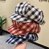 Niche Japanese Retro Black and White Plaid Octagonal Hat Women's Cotton and Linen Breathable Face Small Literary Newsboy Hat Beret