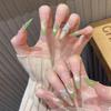 Guava Cat Eye Green & Nude Press-on Nails: Pure Handmade, Reusable, Removable Manicure