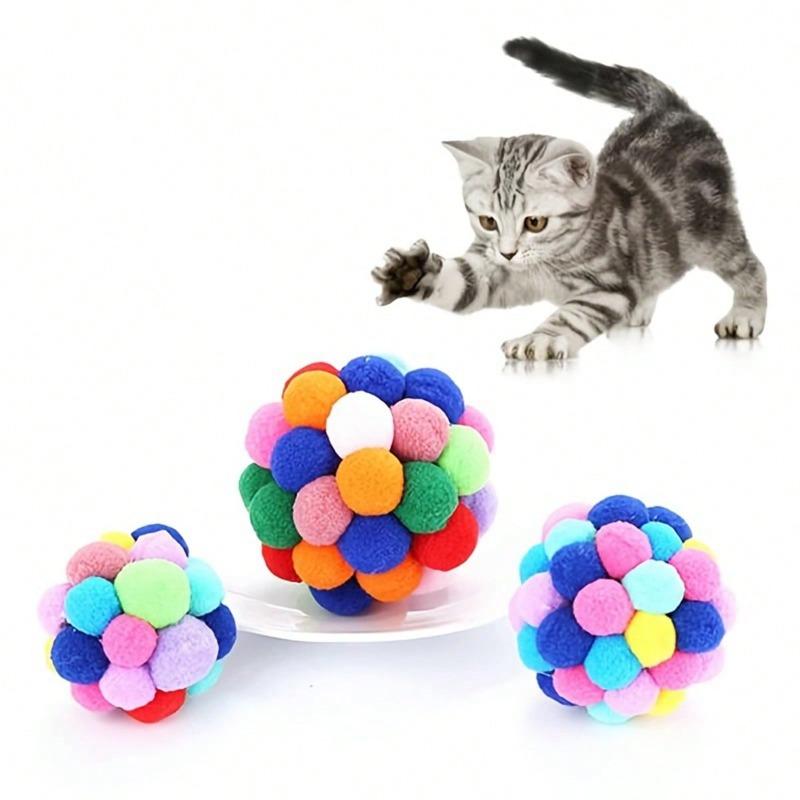 Rainbow Squeaky Plush Ball with Bell | Interactive Cat Toy for Self-Play, Fun Pet Accessory  for  Feline  Entertainment