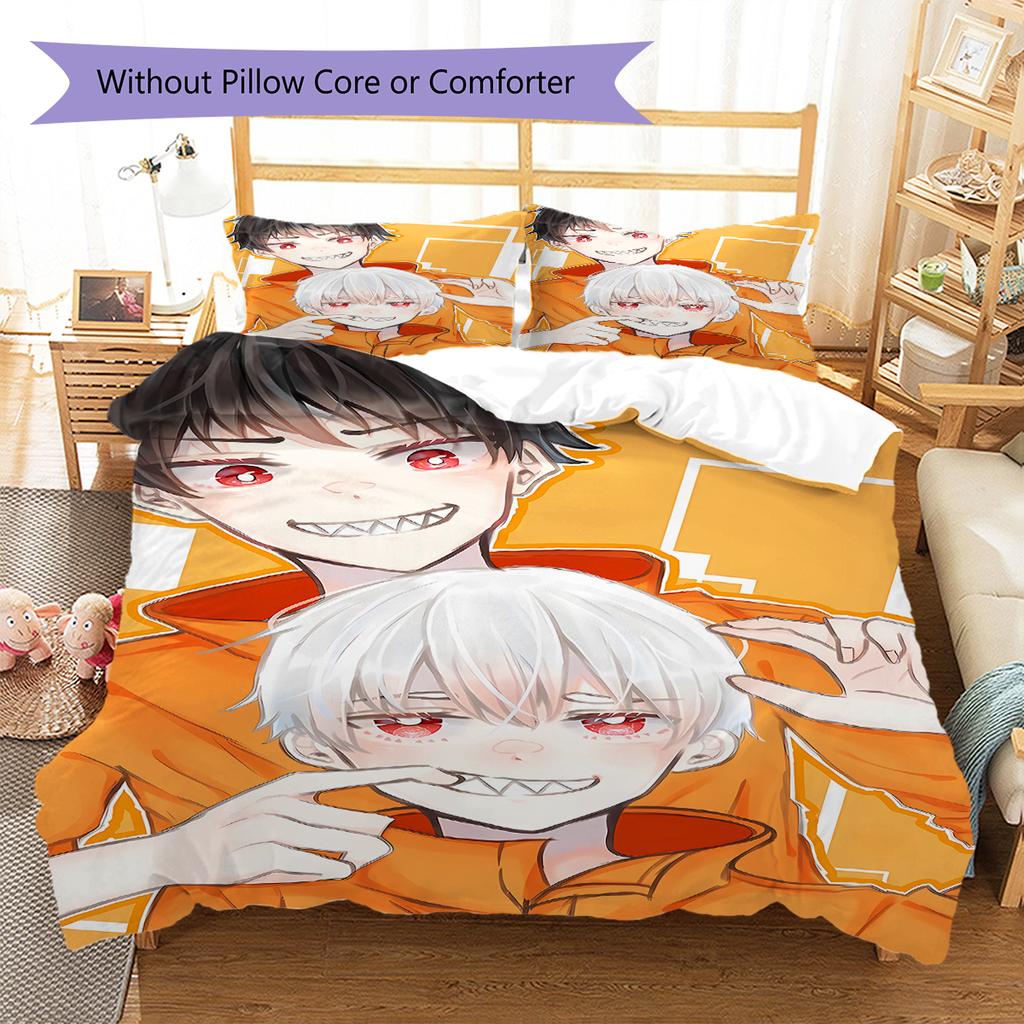 Fire Force  Pattern Bedding,Quilt Set Quilt Cover Pillowcase Home Birthday Gift (1 * Duvet Cover + 2 * Pillowcase, Without Core)