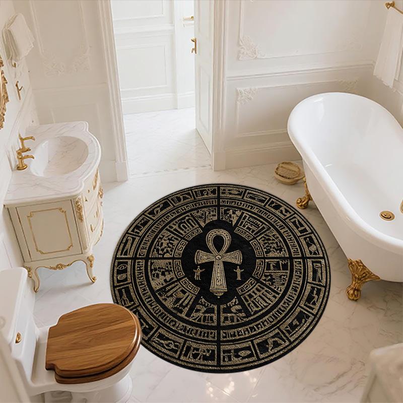 Ancient Egyptian Pattern  Round Area Rug,Carpet Rug for Living Room Bedroom Sofa Playroom Decor,Non-slip Floor Mat