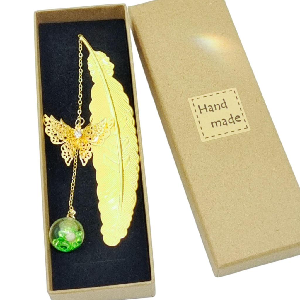 Chinese Style Dried Flower Bookmark with Feather, Metal Butterfly & Tassel - Ideal Teacher's Day Gift