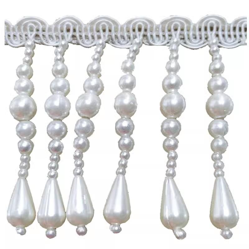 3Yards/Lot White Black Large Water Droplet Pearl Tassel Handmade DIY Lace Trim Wedding Dress Hat Headwear Hanfu Decorative
