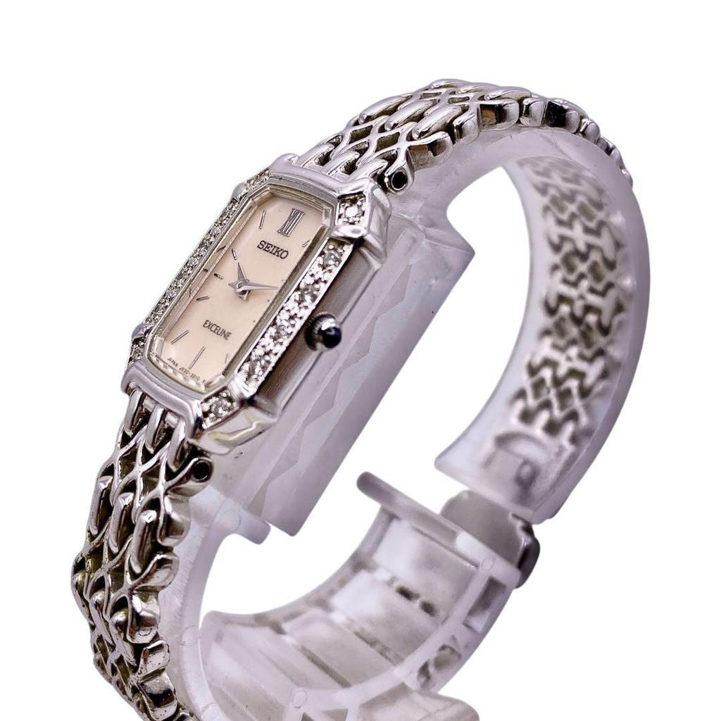 [USED] SEIKO Exceline 12P Diamond Shell Dial Silver Watch 1314