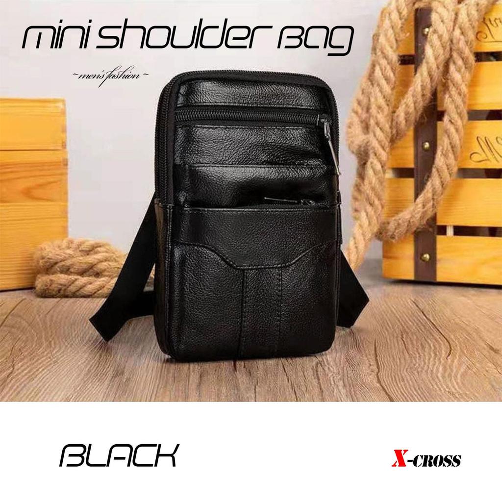 Faux Leather Shoulder Bag for Outdoor Crossbody Shoulder Adjustable Phone Vertical Korean Zippered Everyday Use X-cross Men's Smartphones, Use, Bag,