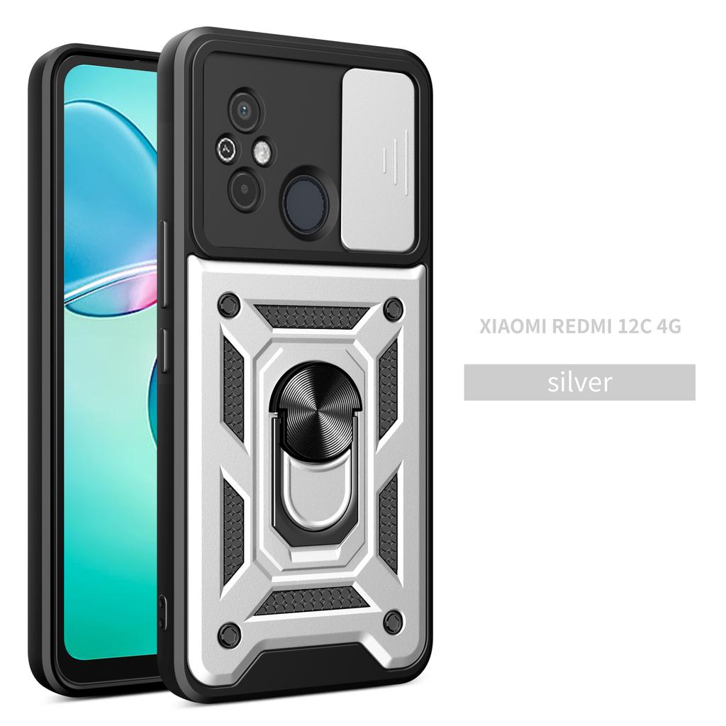 For Xiaomi Redmi 12C Case Redmi 12C 4G Cover Redmi 11A Magnetic Ring Holder Armor Phone Case Slide Camera Protect Back Cover