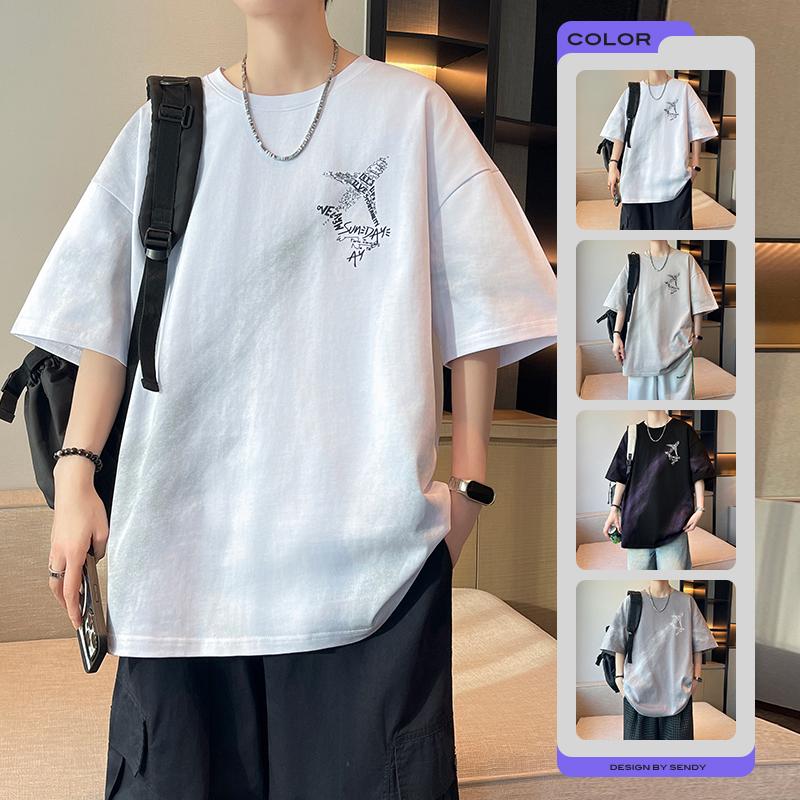 Sommer Herren Locker Kurzarm T-Shirt Herren Freizeit Rundhals T-Shirt