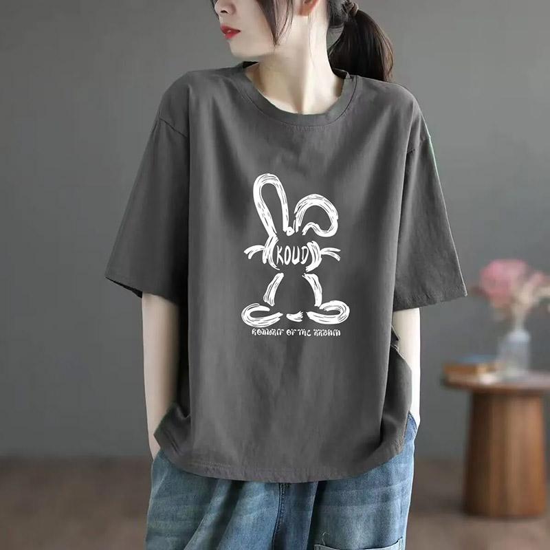 Women T-shirt Cotton Summer Large Size Soft Loose Printed Casual Pullover Blouse Top