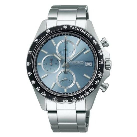 SEIKO SELECTION SBTR029 mens wristwatch battery-operated quartz chronograph light blue dial date calendar equipped stainless steel