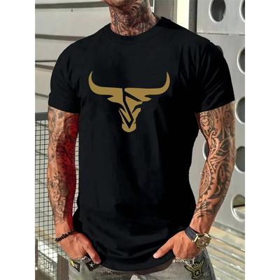 2024 Nova Verão Diário Casual Masculino T-shirt Outdoor Street Moda Masculina Manga Curta Top 3D Bull Head Print Camiseta Masculina