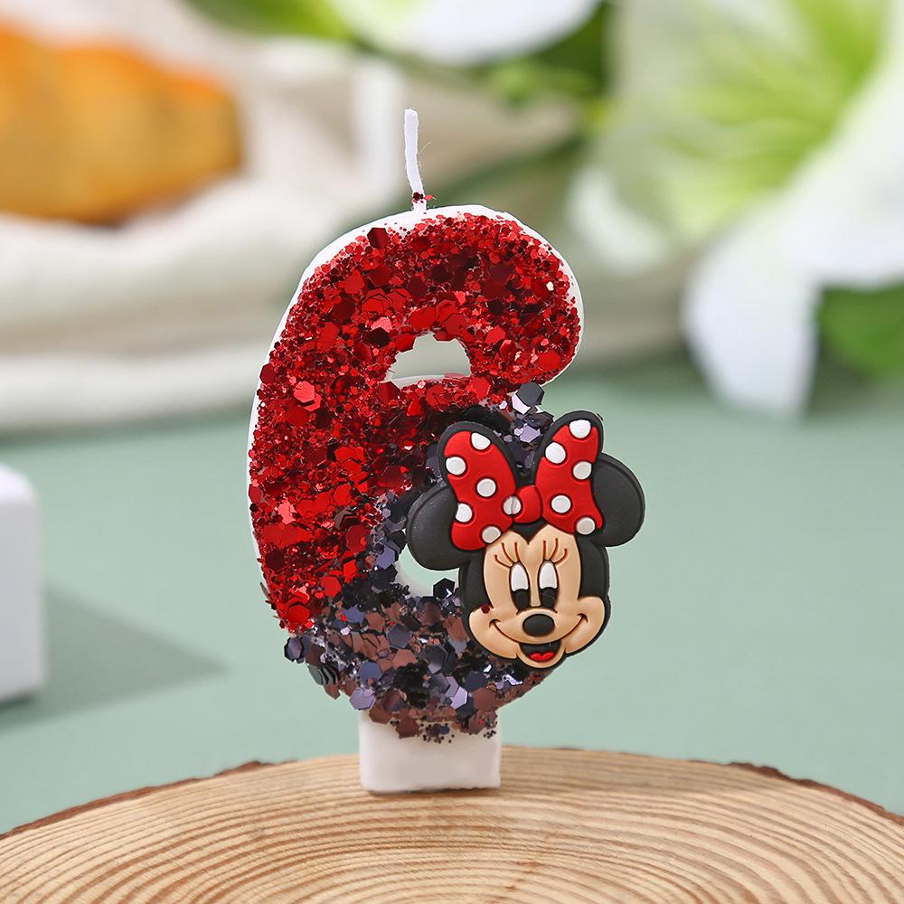 Red and Black Cartoon Mouse Birthday Cake Candles - Glitter Number Anniversary Decorations номер 6