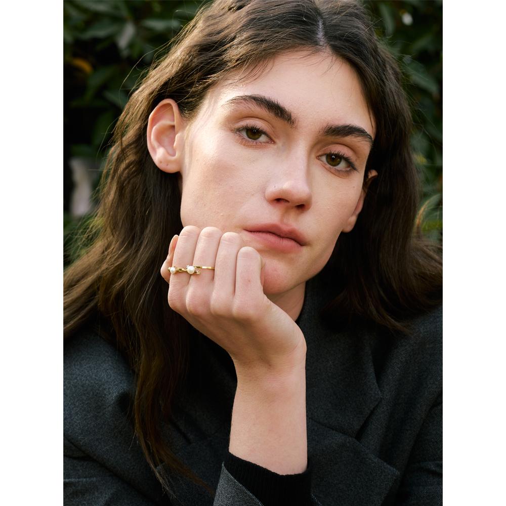 Yhpup 6789# Natural Pearl Chic Fashion Finger Ring 2025 Zirconia 18K Gold Color PVD Plated Stainless Steel Premium Jewelry Gift