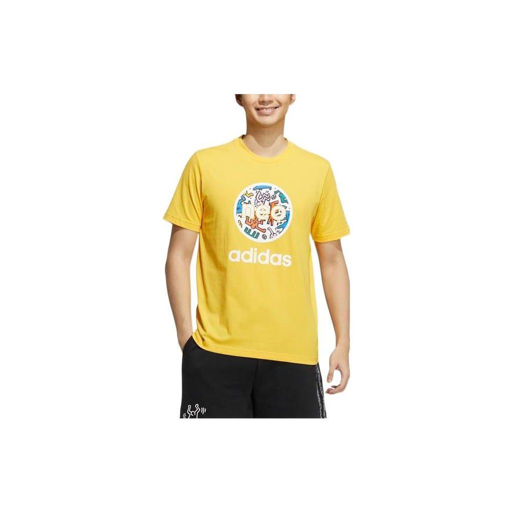 Adidas Keith Haring X NEO Cartoon Print Logo Short Sleeve Sports Tee Unisex Tops Solar-Yellow HD7272