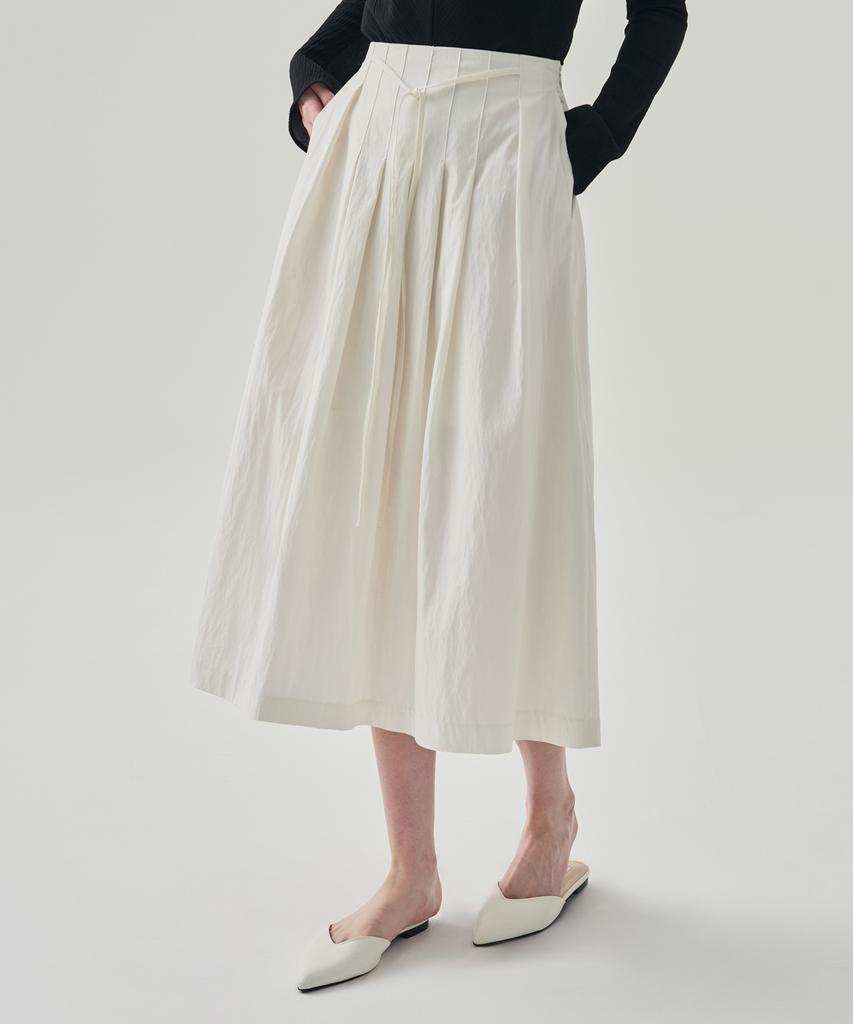Deuloupisumeon Ella Pleated Long Flare Skirt [Ivory]