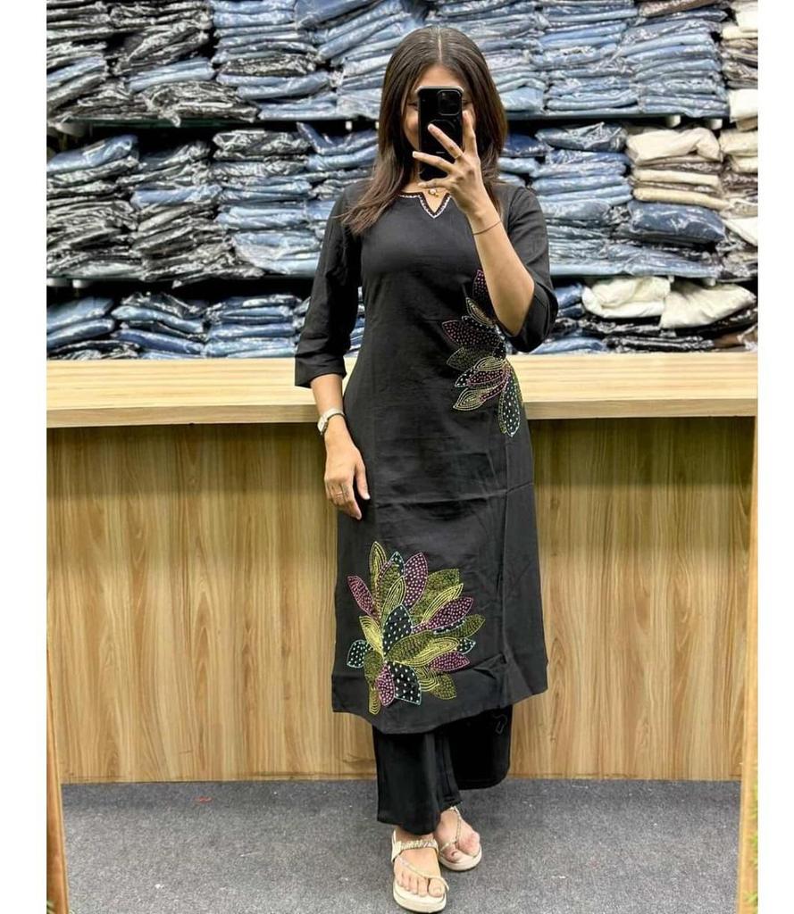 Dámský bavlněný kurti set s kalhotami od indického designéra Bollywood Party Wear Top Tunic Kurta Palazzo