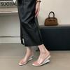 Fashion SUOJIALUN 2025 Summer New High Wedge Heel Ladies Elegant Slides Shoes Fashion PVC Transparent Outdoor Dress Sandal Pumps Shoes