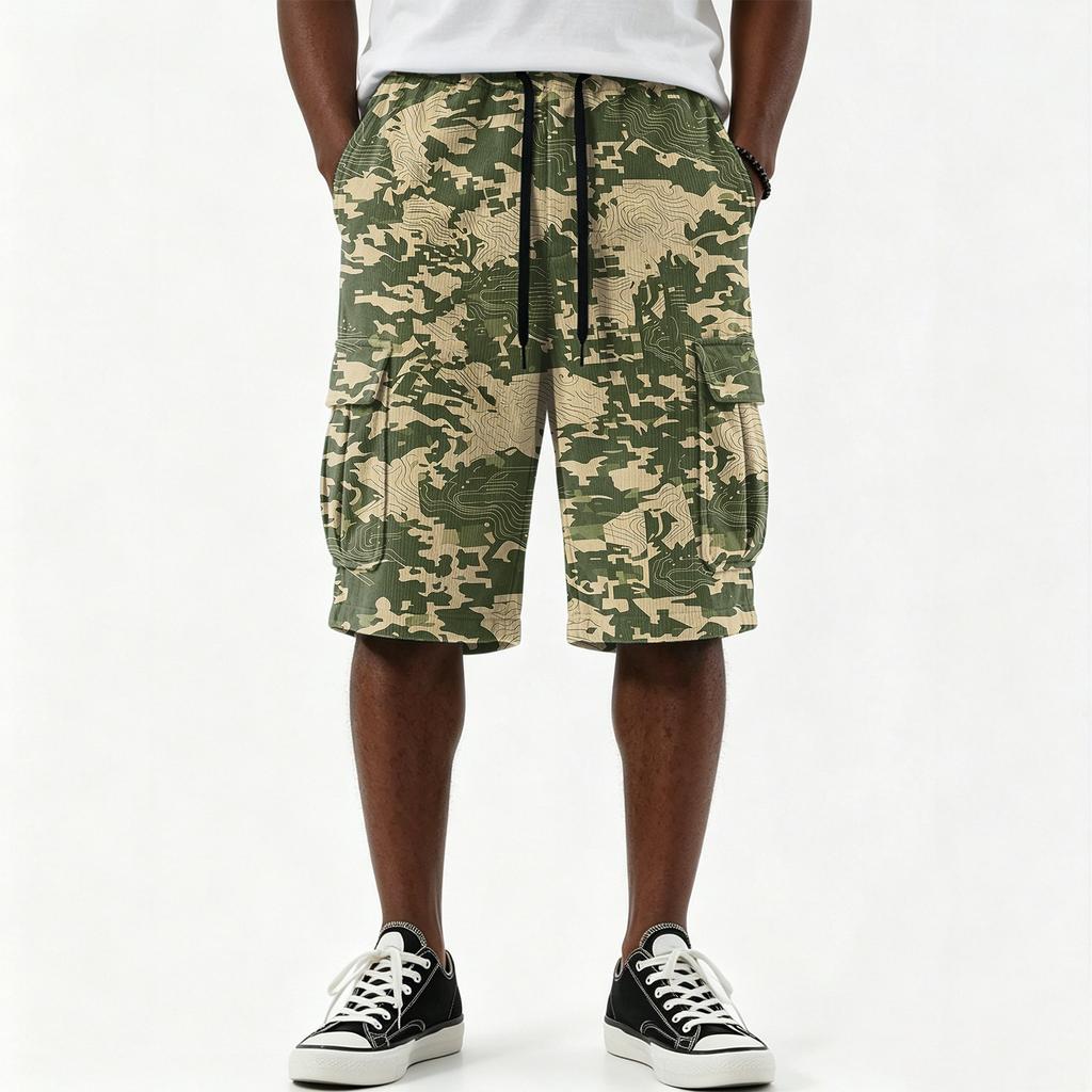 Men's Casual Print Drawstring Shorts with Pockets, 5 Inch Inseam