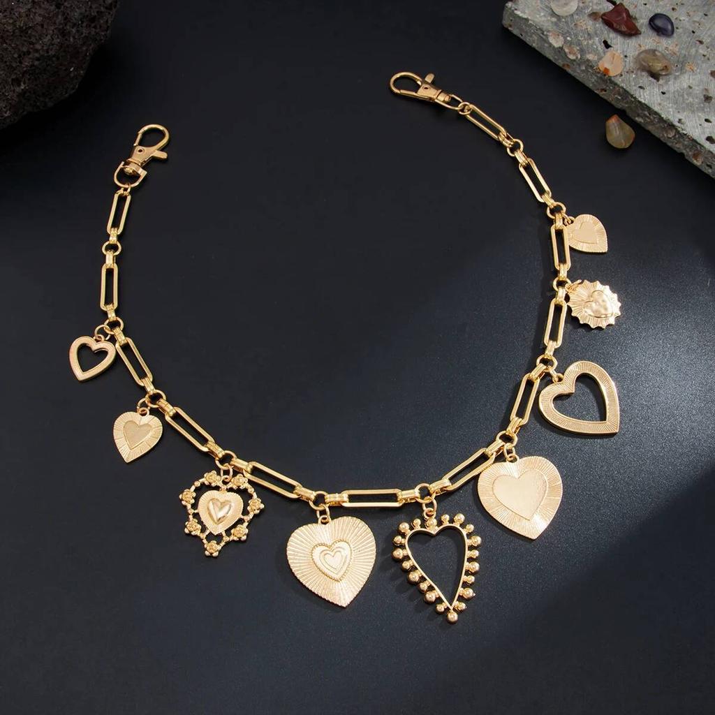 Salircon Hip Hop Love Heart Metal Keychain Waist Chain Jeans Chain for Men Punk Trousers Jeans Pant Wallet Bag Chain Y2K Jewelry
