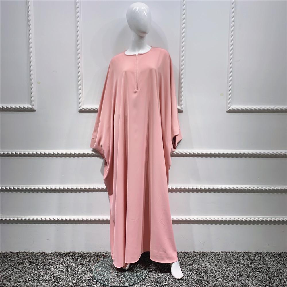 Loriya Solid Color Batwing Sleeve Long Robe - New Pink/Apricot (LR425)