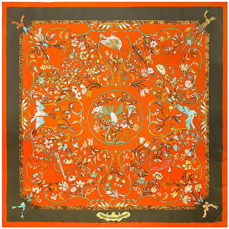 130cm Big Square Scarf Brand Design Flower Birds Luxury Twill 100% Silk Scarf Women Scarves For Ladies Fashion Kerchief Shawl