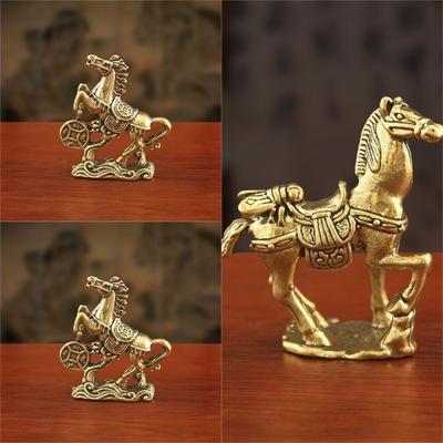 Retro Brass Horse Figurines Chinese New Year Zodiac Horse Ornament Feng Shui Lucky Statue Home Office Desktop Decoration Crafts