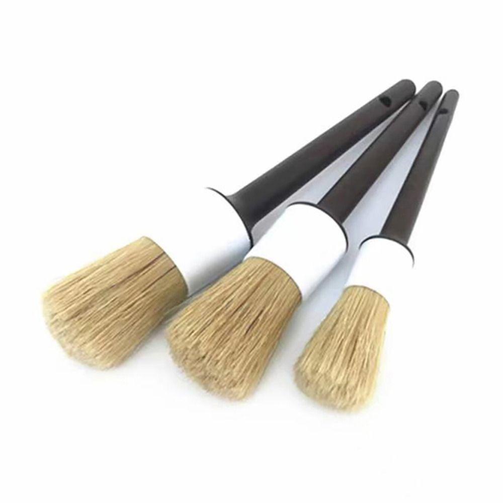 3Pcs/Set Boar Hair Car Cleaning Brush Plastic Handle Bristle Brushes  Auto Detail Tools