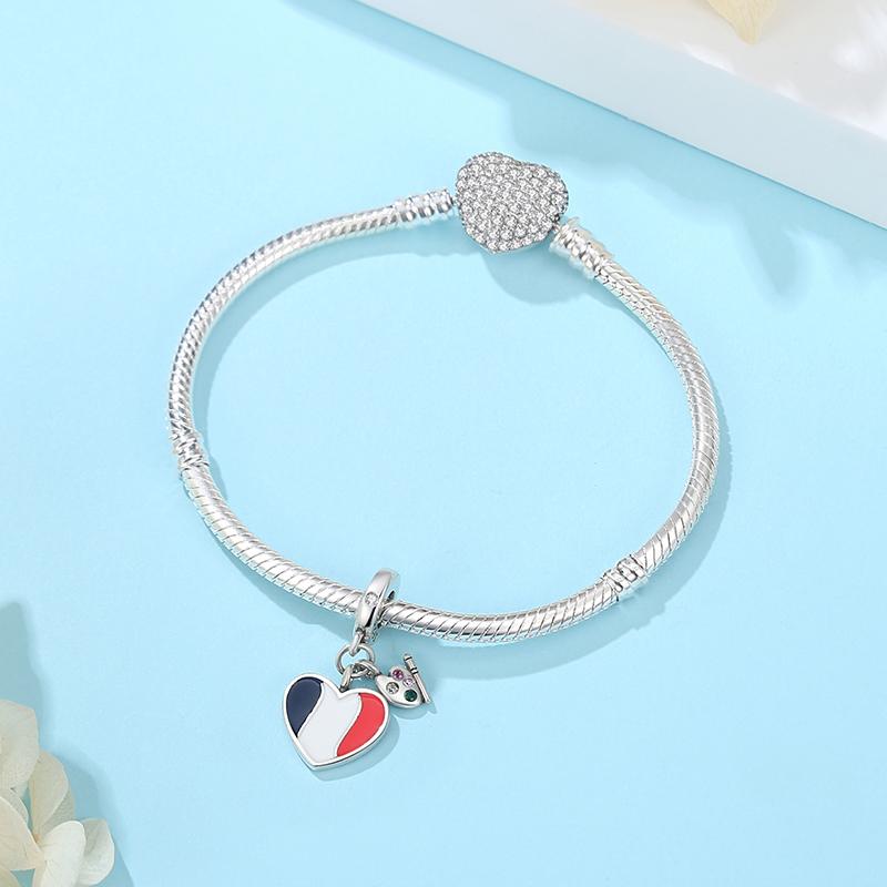 Original 925 Silver Charms Flag Pendant Love Hearts Beads Fit Bracelets Necklaces For Women DIY Jewelry Gift